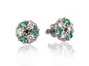 Victorian Style Emerald and Diamond Stud Earrings in White Gold