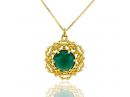 Baroque Inspired Green Pendant Necklace 14k Gold