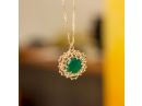 Baroque Inspired Green Pendant Necklace Yellow Gold