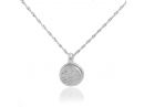 Victorian Floral Engraved White Gold Disc Pendant Necklace