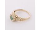 Emerald & Diamond Halo 14k Gold Flower Ring