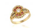Diamond & Ruby Mosaic Shield Ring, 14k Yellow Gold 