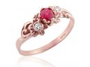 טבעת אירוסין פרחונית לאישה משובצת רובי ויהלומים בסגנון האר נבו מזהב אדום 14 קראט