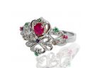 Ruby and Emerald Royal Crown Ring White Gold