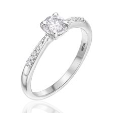 Tapered Solitaire Diamond Engagement Ring w/ Pave Diamonds