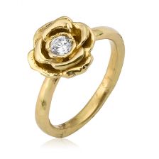 טבעת פרח מזהב משובצת יהלום