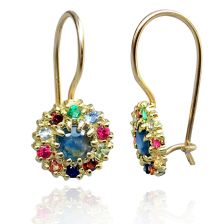 Yellow Gold Colorful Stone Earrings 