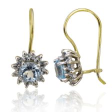 Yellow Gold Diamond and Blue Topaz Drop Earrings 