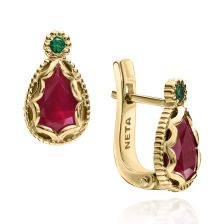 עגילי טיפה רובי ואמרלד