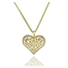 14k Yellow Gold Art Nouveau Necklace With A Heart Flower Pendant (necklaces)