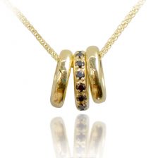 3 Rings Black Diamond Pendant Necklace in Yellow Gold 