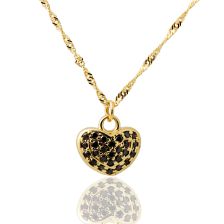 Black Diamonds Heart Pendant  In Yellow Gold 