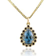 Victorian Style Black Diamond and Topaz Halo Pendant 