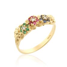 טבעת אירוסין ססגונית משובצת יהלומים ואבני חן
