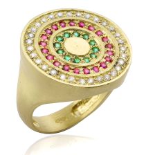 טבעת זהב משובצת יהלומים ואבני חן