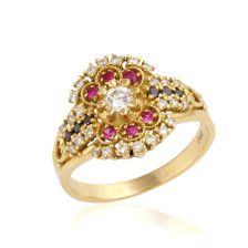 טבעת פסיפס מהודרת משובצת אבנים יקרות מזהב 14 קראט