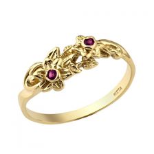 טבעת אירוסין פרחונית משובצת רובי