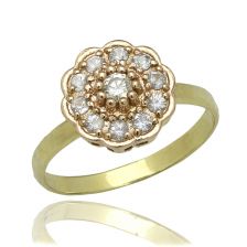 טבעת פרח משובצת יהלומים ואקוומרין