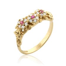 טבעת אירוסין משובצת יהלומים ואבני רובי 