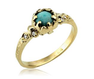 טבעת זהב משובצת טורקיז ויהלומים