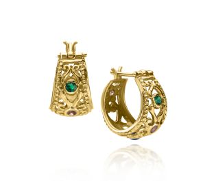 Solid Gold Gemstone Hoop Earrings