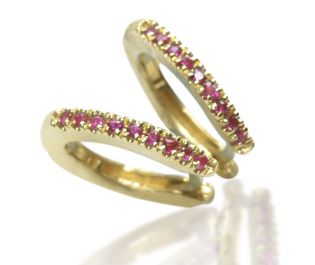 Pave Ruby Hoops Yellow Gold
