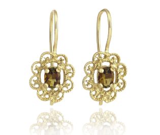 עגילי פרחים משובצים טורמלין 