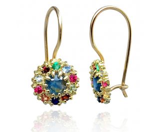 Yellow Gold Colorful Stone Earrings 