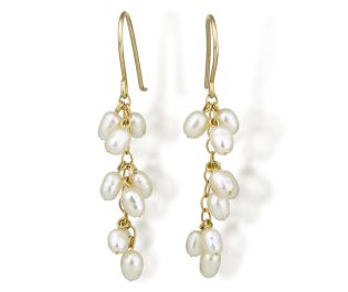Threads Of Pearls And Gold Drop Earrings in Yellow Gold 