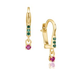 Elegant Ruby and Emerald Leverback Earrings