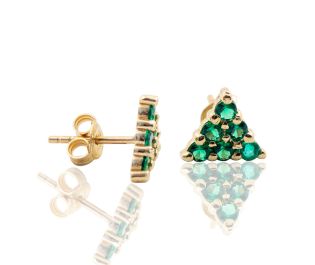 Triangle C.Z Emerald Stud Earrings