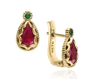 עגילי טיפה רובי ואמרלד