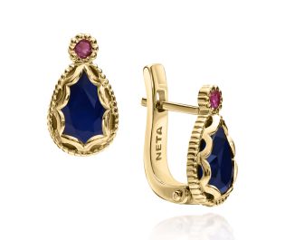 עגילי טיפה ספיר ורובי