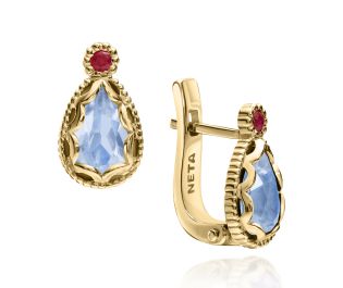 עגילי טיפה בלו טופז ורובי