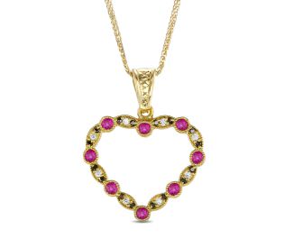 Pave Ruby and Diamonds Heart Pendant 