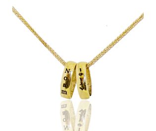 3 Rings Black Diamond Pendant Necklace in Yellow Gold 