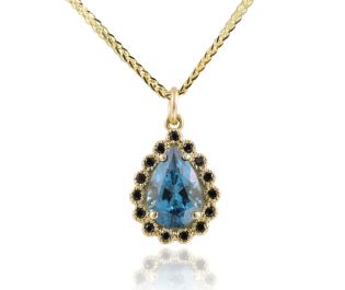 Victorian Style Black Diamond and Topaz Halo Pendant 