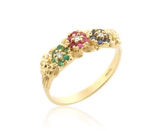 טבעת אירוסין ססגונית משובצת יהלומים ואבני חן