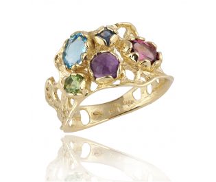 טבעת זהב משובצת באבני חן צבעוניות
