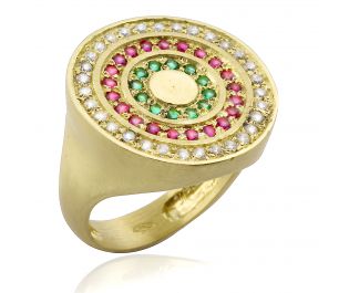 טבעת זהב משובצת יהלומים ואבני חן