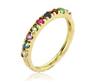 טבעת זהב משובצת אבני חן צבעוניות
