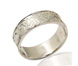 White Gold Antique Scroll Band 