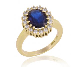 Victorian Style Sapphire Yellow Gold Halo Ring 