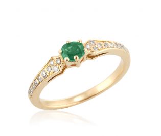 טבעת אירוסין עתיקה משובצת אמרלד ויהלומים 