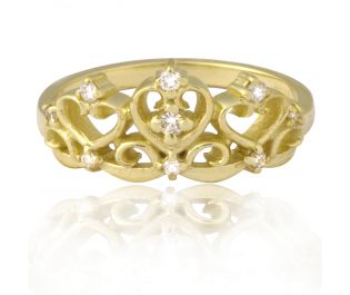 Yellow Gold Crown Ring with Diamonds