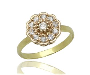 טבעת פרח משובצת יהלומים ואקוומרין