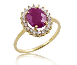Victorian Style Floating Halo Ruby and Diamond Ring 