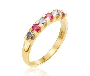 Half Eternity Pave Ruby and Rough Diamond Ring