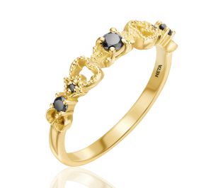 טבעת יהלומים שחורים בסגנון אר נובו בזהב צהוב