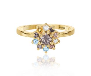 טבעת יהלומים ואבני חן במבנה פרח